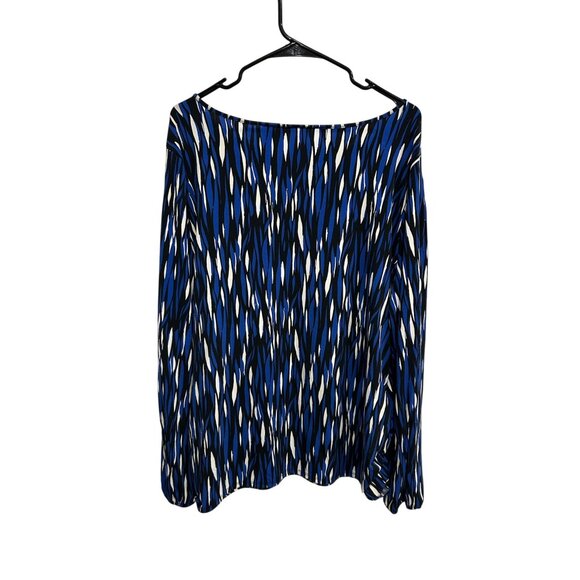 Worthington Long Sleeve Blouse Blue White Plus Sz 2X Abstract Print Stretch - Picture 2 of 11